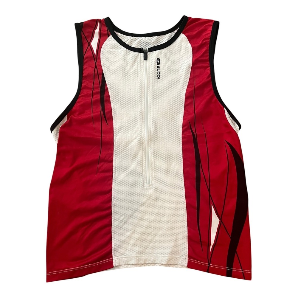 Sugoi Women's Cycling Jersey Tank Top LG Red White Black Half Zip Pockets